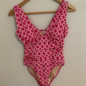 ♥️CLEARANCE♥️Garnet Hill Pink & Orange Geometric Print Swimsuit size 0